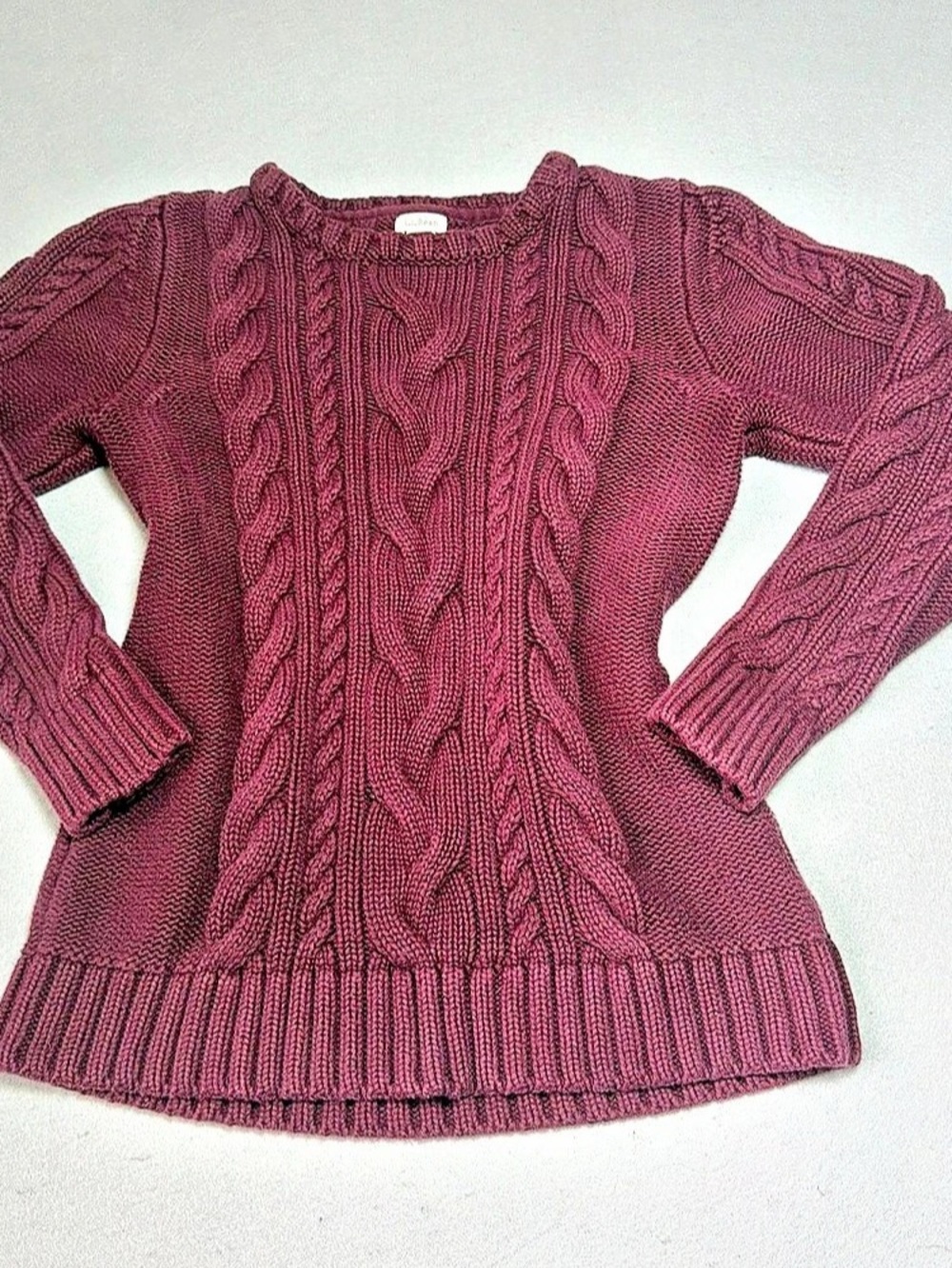L.L.Bean Women's Double L Cable Sweater, Crewneck Cable Knit Sweater Burgandy M